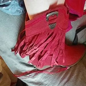 red suede fringe cowboy boots 🤠